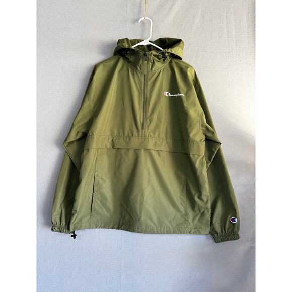Champion Men's  Green Anorak Half-Zip Hooded Water-Resistant Jacket Size M - Picture 1 of 11